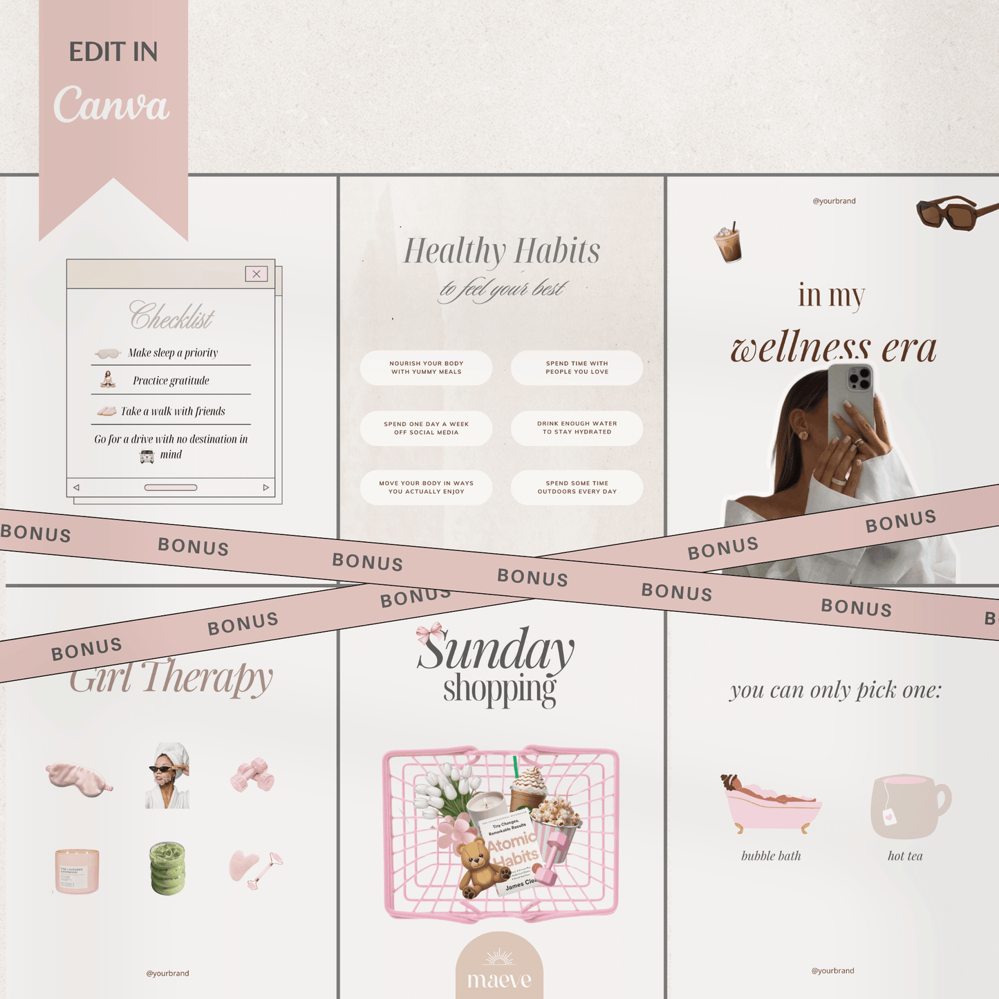 Self-Care Instagram Post Templates + 2 Bonus 🎀