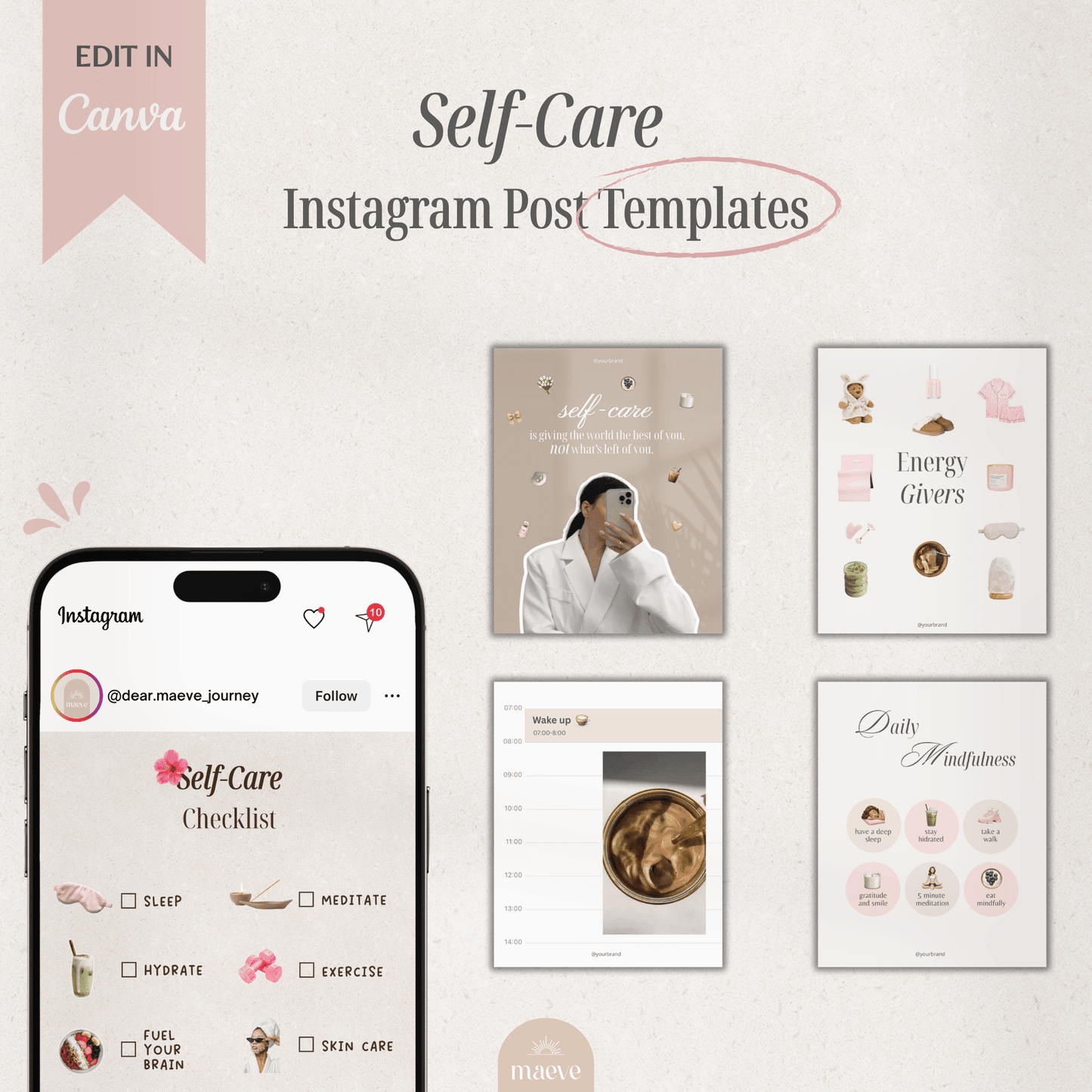 Self-Care Instagram Post Templates + 2 Bonus 🎀