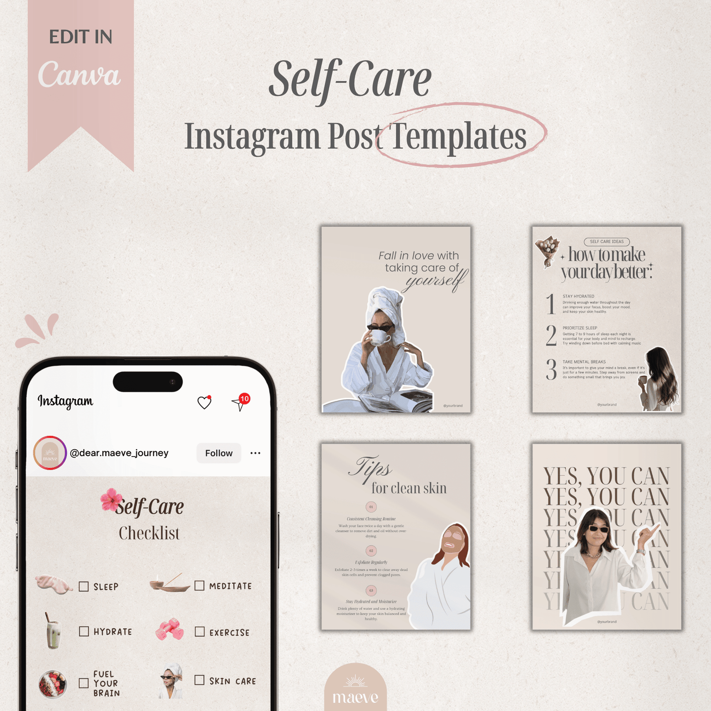 Self-Care Instagram Post Templates + 2 Bonus 🎀