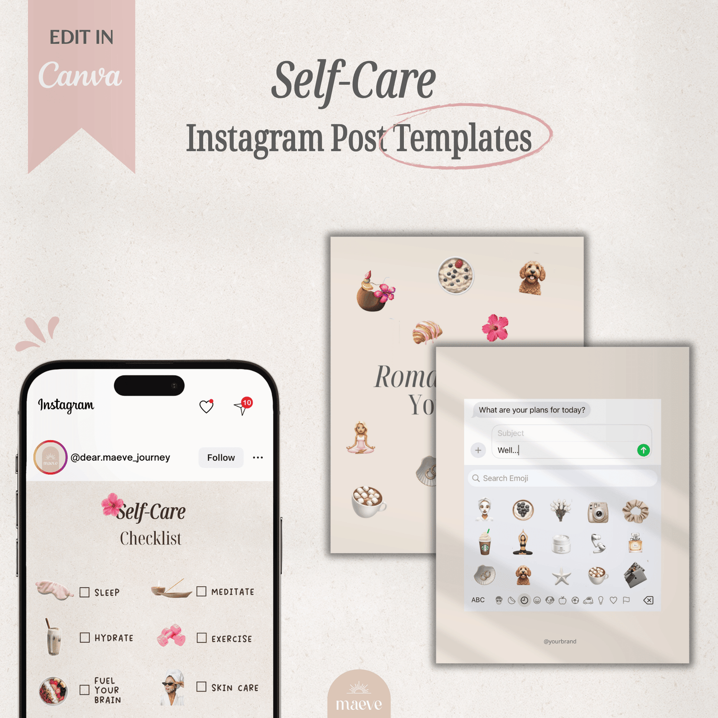 Self-Care Instagram Post Templates + 2 Bonus 🎀