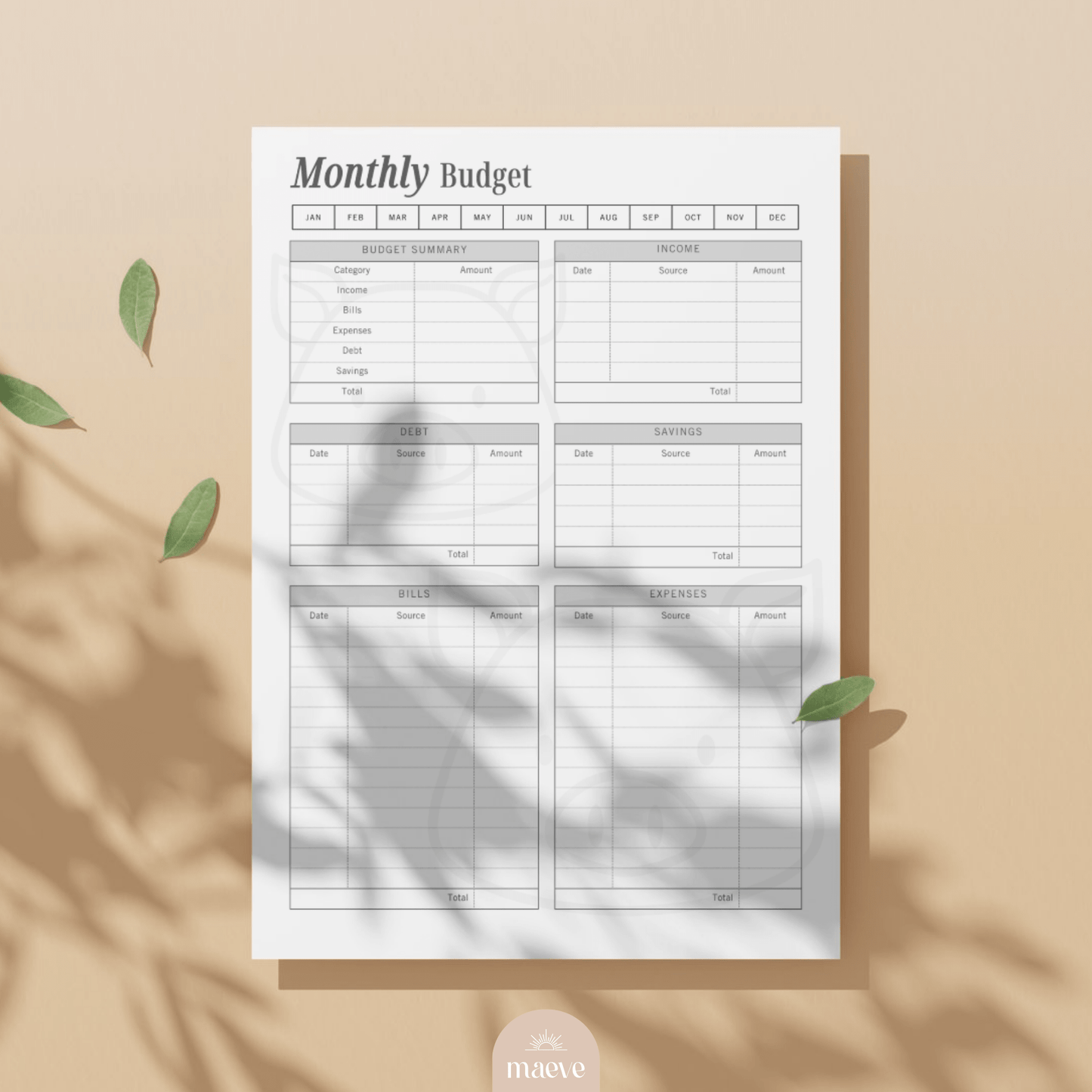 Printable Monthly Budget Planner
