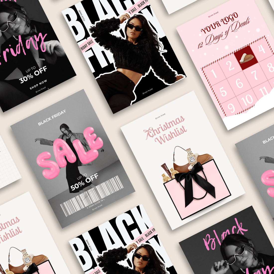 Social media Canva templates for Black Friday, Christmas deals, and holiday sales promotions