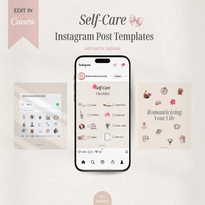 Self-Care Instagram Post Templates + 2 Bonus 🎀