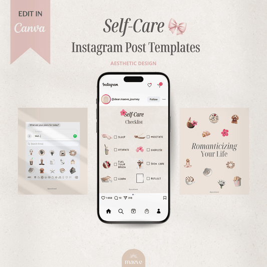 Self-Care Instagram Post Templates + 2 Bonus 🎀