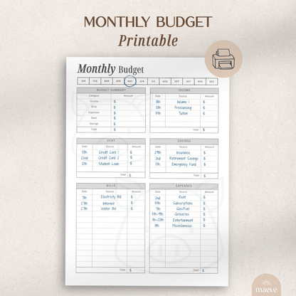 Printable Monthly Budget Planner