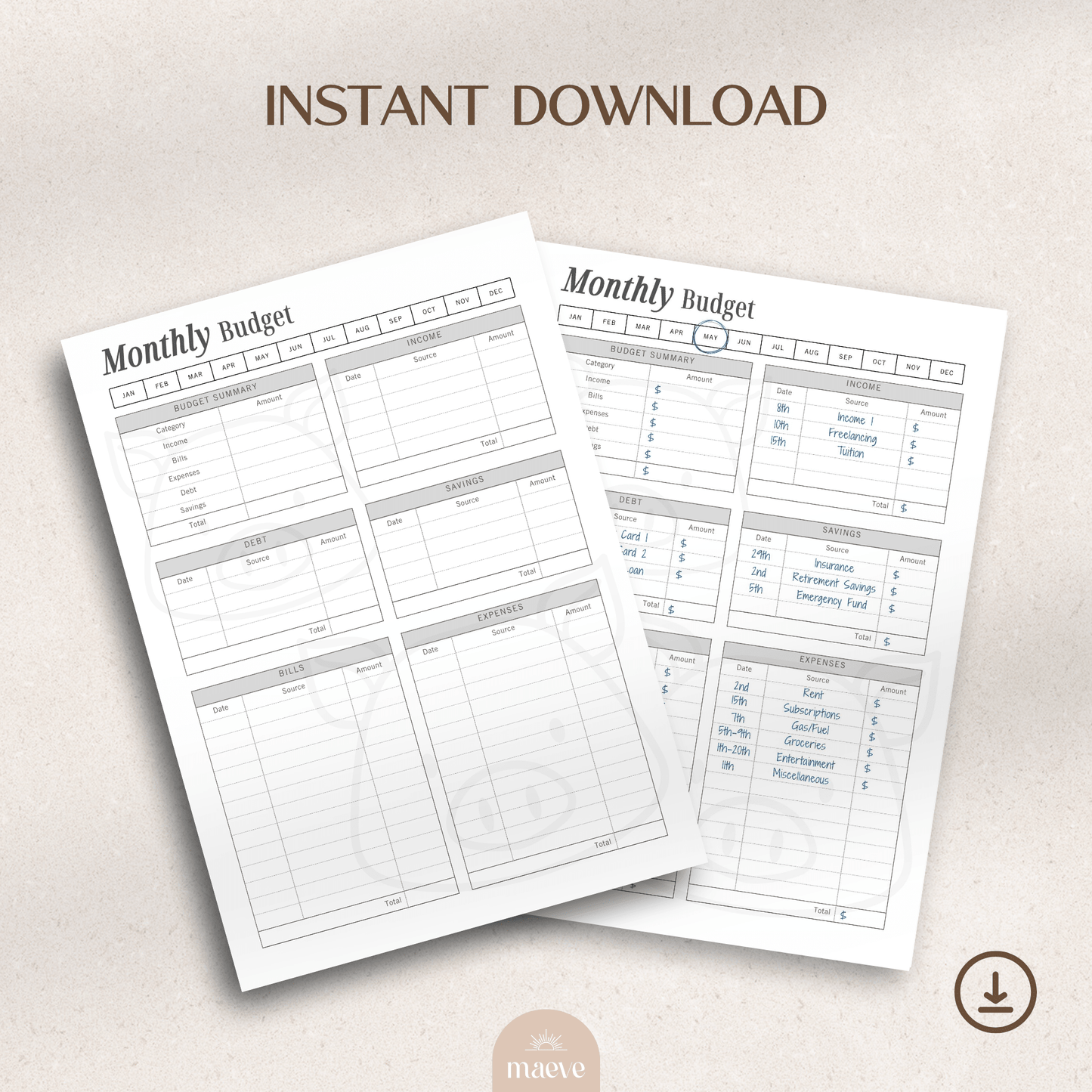 Printable Monthly Budget Planner