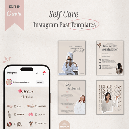 Self-Care Instagram Post Templates + 2 Bonus 🎀